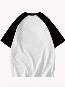 女童黑白印花短袖休闲T恤 - 黑拼白 - 查看 3