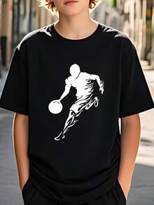Camisetas de baloncesto gráficas - para niños activos, deportes y ropa diaria - regalo de cumpleaños ideal de regreso a la escuela, camisas de baloncesto, ropa deportiva,Divertido exquisito diseño estampado top para niños y niñas, cómodo, ligero, transpirable, transpirable, adecuado para actividades al aire libre - regalo perfecto,Streetwear de moda, camiseta de manga corta de cuello redondo de 170g, apta para niños y adolescentes de 4 a 16 años. Camiseta de algodón 100% puro de alta calidad, lavable a máquina - Negro - Ver 1