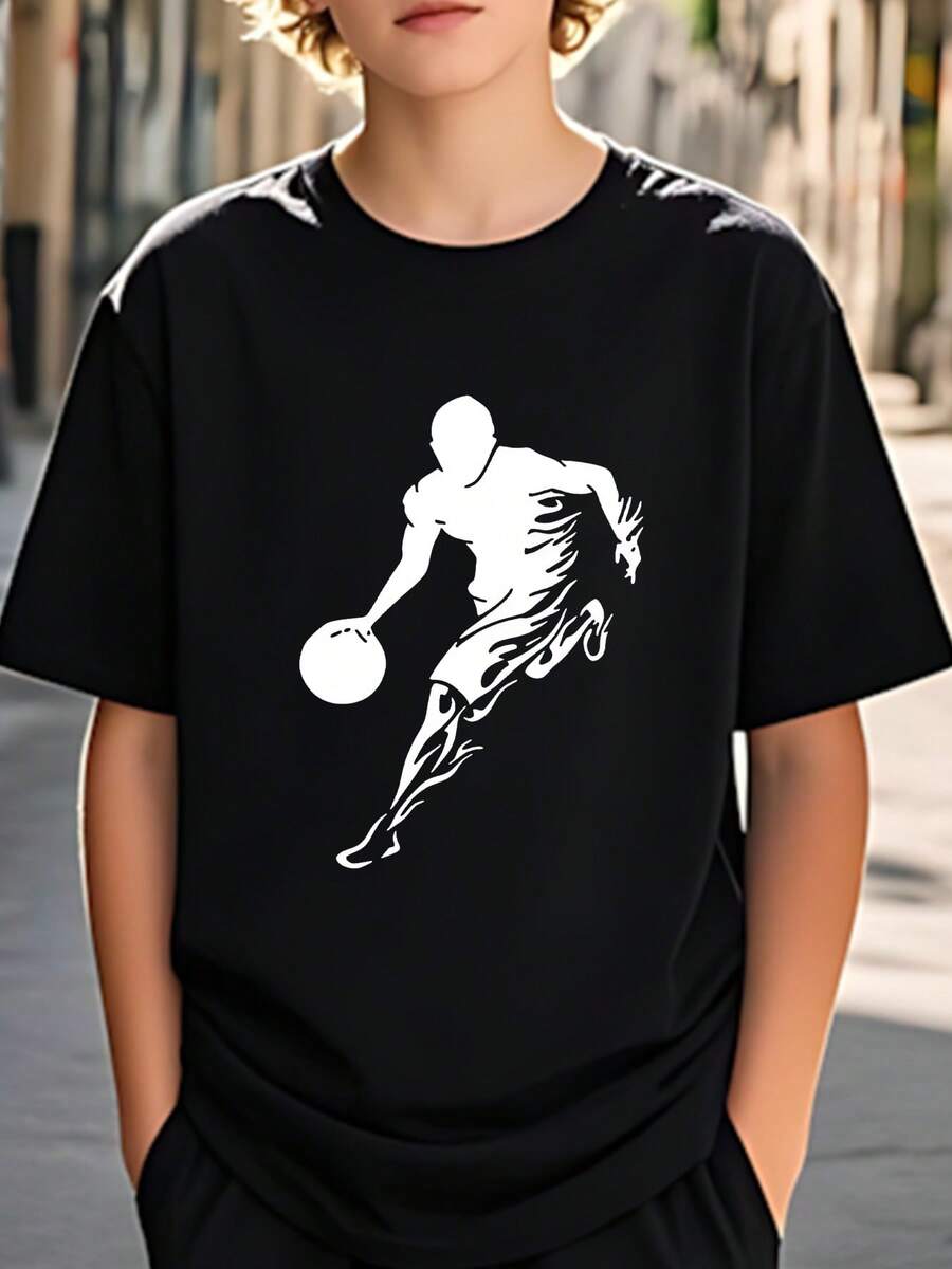 Camisetas de baloncesto gráficas - para niños activos, deportes y ropa diaria - regalo de cumpleaños ideal de regreso a la escuela, camisas de baloncesto, ropa deportiva,Divertido exquisito diseño estampado top para niños y niñas, cómodo, ligero, transpirable, transpirable, adecuado para actividades al aire libre - regalo perfecto,Streetwear de moda, camiseta de manga corta de cuello redondo de 170g, apta para niños y adolescentes de 4 a 16 años. Camiseta de algodón 100% puro de alta calidad, lavable a máquina - Negro - Ver 1
