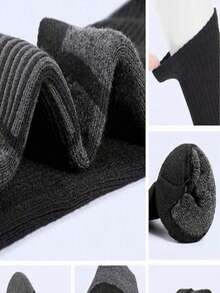5 Pairs Men's Thick Mid-Calf Socks, Suitable For Autumn/Winter Daily Wear, Versatile. 5-Pack Thick Terry Socks Reaching Ankle, Suitable For Skiing, Cycling, Outdoor Sports, Christmas/Thanksgiving/New Year Gifts. Men's Thick Terry Socks Suitable For Daily Life, Home, Sports Like Running, Gym, Basketball, Comfortable Socks For Everyday Wear. - Black - View 3