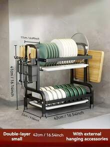 1pc Kitchen Rack, High-Quality Carbon Steel 2-Tier/3-Tier Dish Drying Rack, Large Capacity Dish Storage Organizer With Drainage, Rust-Proof Dish Rack With Utensil Holder, Cutting Board Rack, Bowl Rack, Cup Rack (See Actual Product Images For Details) - Multicolor - View 2