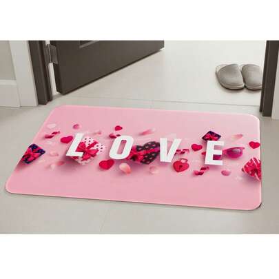 [HOT!!!] 1pc Soft Rubber Kitchen Mat, 3.5mm Thick Kitchen Rug, Valentine's Day Theme, Romantic Pink Tones, Gift Box Elements, With "LOVE" Text Pattern, Absorbent Kitchen Mat Carpet, Can Be Cut To Fit Kitchen Size, Surface Fabric Material, Middle Sponge Layer, Bottom Rubber Layer, Suitable For Kitchen Rugs, Kitchen Decor, Home Decor, Bathroom Mats, Entryway Mats, Laundry Room Mats, Hallway Runners, Living Room Mats, Etc.