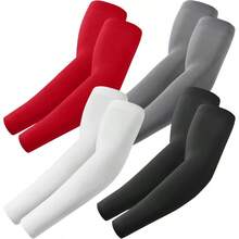 Arm Sleeves Cooling UV Sun Protection Sports Compression For Men/Women - 4 Pairs - Black+White+Dark Gray+Red - View 1