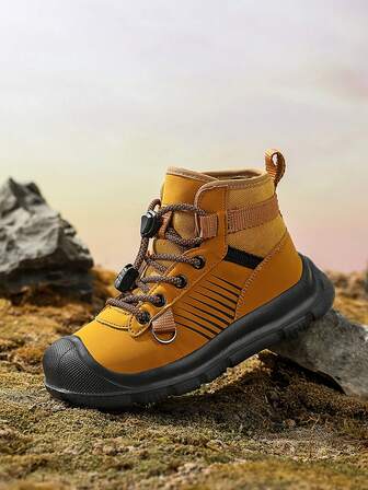 Children's Breathable Mesh Mid-Top Lace-Up Outdoor Casual Shoes, Slip-Resistant & Durable Sole, Toe Protection, Boys Spring/Summer