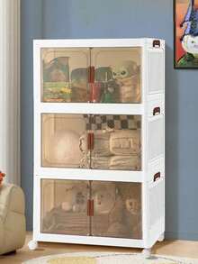 60CM-2/3/4/5 Layers  Extended And Narrow Storage Cabinet With Transparent Door, Plastic Foldable Storage Box Suitable For Small Spaces, Bathrooms, Kitchens - Đen và trắng - Xem 4