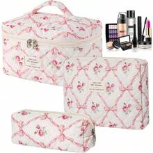 3PCS Quilted Bag Set Portable Aesthetic Large Capacity Quilt Cotton Floral Bag Set with Handle Zipper Closure Home Travel - inicial - Ver 4