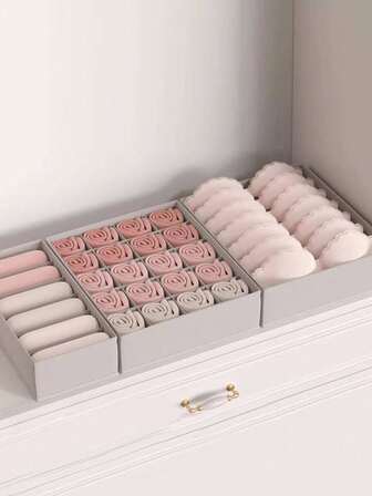 1PC Set Grey Wardrobe Underwear Storage Box, Beige Non-Woven Fabric Sock Storage Box, Wardrobe Underwear, Bra, Socks, Tie, Scarf Storage Box, Wardrobe Storage Box, Decoration, Holiday Decoration, Room Decoration, Home Decoration, Bedroom Decoration