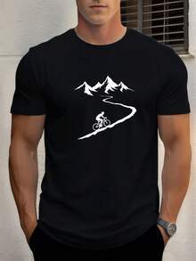 Men's Cycling Pattern Summer Casual Round Neck Short-Shirt - Black - View 12