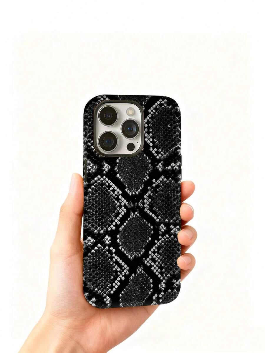 2 in 1 Custodia per telefono in finta pelle/Pratica anti-caduta, motivo texture a pelle di serpente sexy, compatibile con serie 11, 12, 13, 14, 15, 16, 17 - nero - Visualizzare 1