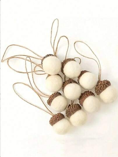 10pcs White Felt Acorn Hanging Ornaments, Autumn Decor, Felt Acorn Wreath, Suitable For Christmas Tree, Farmhouse Acorn Themed Room, Forest Themed Party Decoration, Autumn Christmas