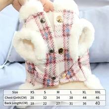 Chaqueta a cuadros para mascotas (cierre con cremallera), chaleco para mascotas, ropa para perros, ropa para gatos, abrigos de felpa cálidos para otoño/invierno, ropa para mascotas pequeñas con estampado de oso de peluche y poodle, y chaleco a cuadros con cierre de cremallera - Rosa - Ver 8