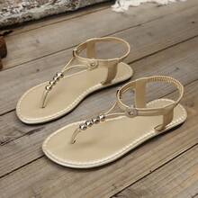 Handmade Beaded Roman Style Comfortable Elastic Design Women's Flat Sandals, Fashion Casual Versatile, Summer New Arrival - Gold - View 9