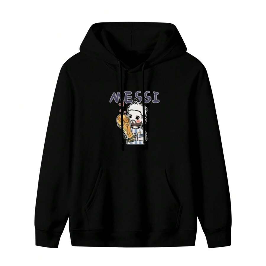 Men's Black Messi Graphic Hoodie - Casual Short Sleeve Summer Hoodie With Stretch Polyester Blend, Round Neck, Unisex Youth Fashion Top,Y2k Halloween Funny Graphic 100 Percent Cotton Hoodies(1) - 款式7 - 查看 1