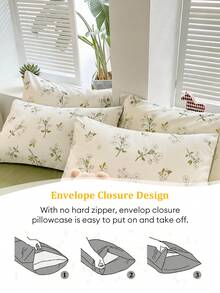 4 Pcs Bedding Set Featuring Fresh And Simple Floral Themed Daisy, Includes 1 Comforter Cover, 2 Pillowcases, And 1 Bedsheet - grass jelly - View 5