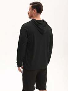 Men's Casual Loose Fit Hooded Long Sleeve Activewear, Suitable For Running, Gym, Leisure, Made Of Breathable Polyester Fabric - Black - View 5