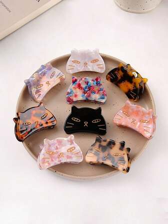 1pc Bohemian Style 2.4 Inch (Approx. 6.1cm) Cute Acrylic Cat Shaped Small Hair Clip, Hair Claw, Bangs Side Clip, Winter Hair Accessory