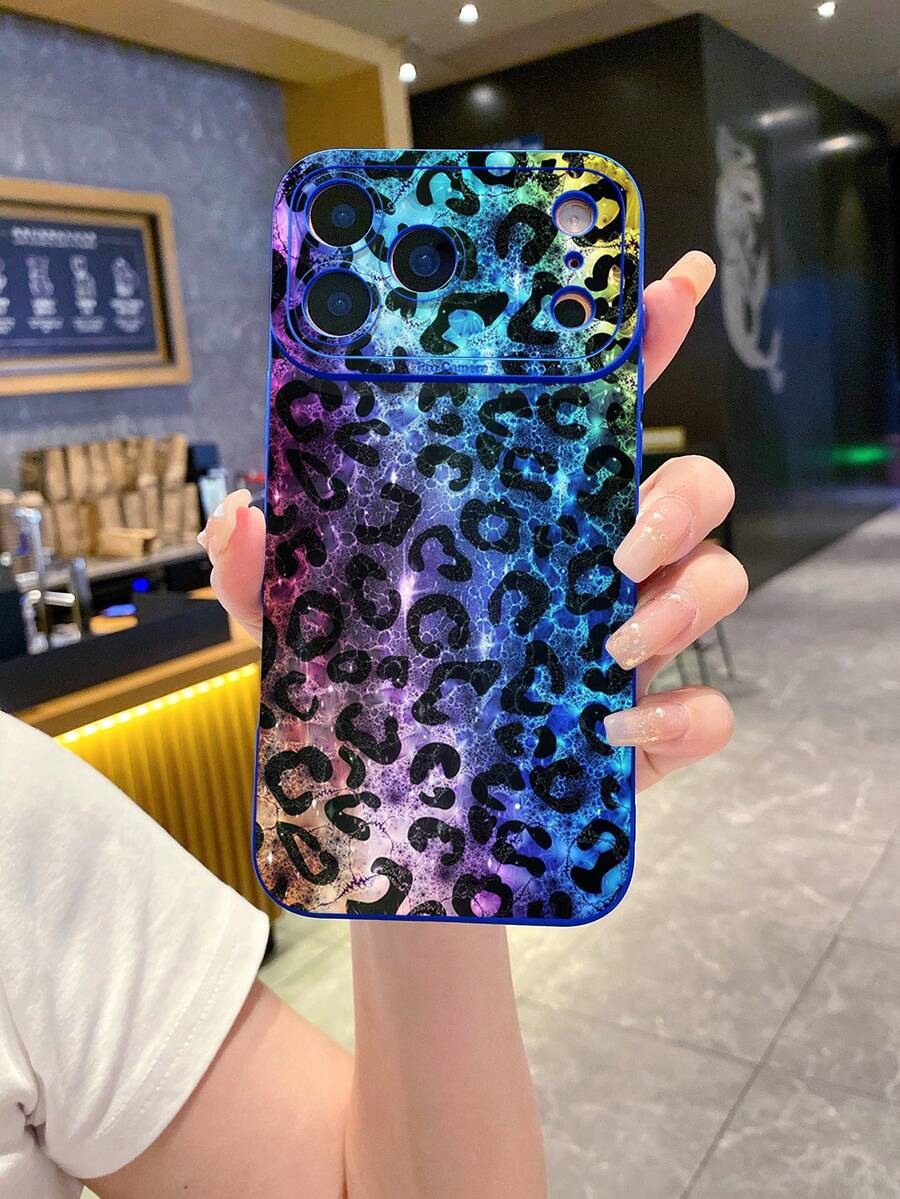 1 pieza Funda de teléfono a prueba de golpes con estampado de leopardo compatible con Apple, compatible con Galaxy, compatible con Infinix, compatible con Redmi, compatible con OPPO, compatible con VIVO, compatible con Realme, versión internacional, no la versión nacional - Azul - Ver 1