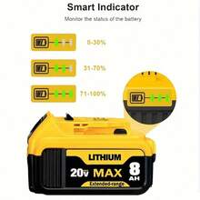 2 baterías de iones de litio de 8,0 Ah y 20 V de repuesto para Dewalt 20 V 18 V. Compatibles con baterías de 20 voltios. Herramientas inalámbricas XR Max DCB206 DCB200 DCB201 DCB204 DCB207. - Cantidad: 2 - Ver 6