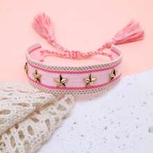 1pc Fashionable Woven Bracelet With Star Studs - Pink - View 3