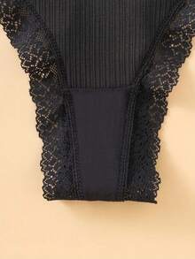 Kit com 5 Calcinha Canelado de Algodão com Renda Fio Dental Modelo Romântico Fofo Conforto e Sensualidade Toque Suave Moda Íntima Feminina - Multicolorido - Visão 11