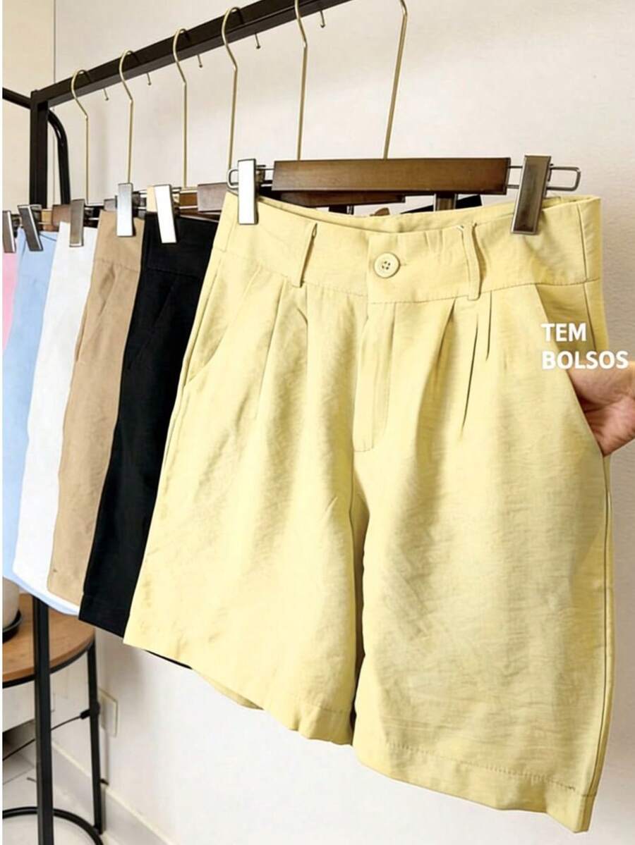 ISADORA FASHION WOMEN'S LINEN BERMUDA SHORTS WITH POCKETS ELEGANCE AND - Light Yellow - View 1