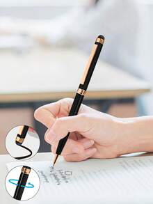 1pc Multifunctional 2-In-1 Pen With Stylus & Clip, Compact Touch Screen Ballpoint Pen, Rotary Metal Signature Pen For Business, Unisex Office Supplies