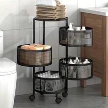 3/4-Tier Rotating Multi-Layer Round Storage Rack, Movable Storage Trolley, Round Floor-Standing Multi-Layer Rotating Vegetable Basket Storage Rack, Practical Storage Rack, Storage For Supplies And Documents, Ideal For Storage In Kitchens, Offices, Bathrooms, Living Rooms, Bedrooms, And Other Scenarios. - Black 4-layer - View 2