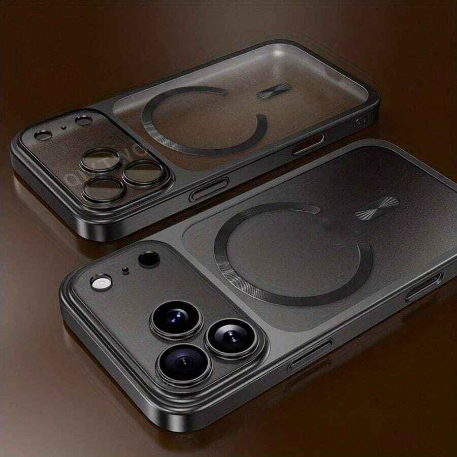 奢华哑光电镀透明磁吸无线充电手机壳，兼容 11/12/13/14/15/16/17 Air Pro Max Plus，配备镜头保护膜和防震透明后盖。