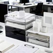 Transparent A4 Portable Project Box With Handle Stackable PET Paper Tray For Office Desktop Stationery Scrapbook Paper Storage