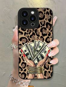 Fashionable, Popular, Personalized,Glitter Leopard & Money Pattern Design Theme Luxury Shockproof Aesthetic Cute Phone Case,Lens Protrusion Protection , Compatible With For IPhone 17/17Pro/17Pro Max, 16,15,14, 13, 12, 11 Plus/Pro Max And Series,And Compatible With For Galaxy S/A Series, Gift For Easter Day, Christmas Halloween Decoration/Gift For Birthday, Girlfriend, Boyfriend, Friend Or Yourself. - Black - View 1