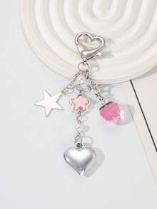 1pc Unisex Cute Strawberry Heart Shaped Keychain Fresh Fruit Design Couple/Best Friend Gift Bag Charm Keychain Accessories Purse Charm Keyring - Multicolor - View 2