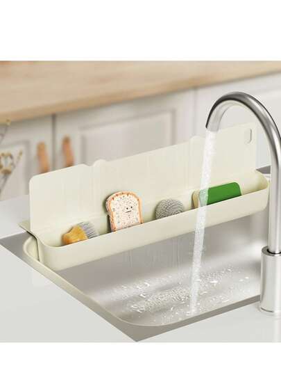 1pc Multifunctional Sink Splash Guard, Countertop Water Splash Stopper, Kitchen Drain Rack & Storage Organizer 2-In-1