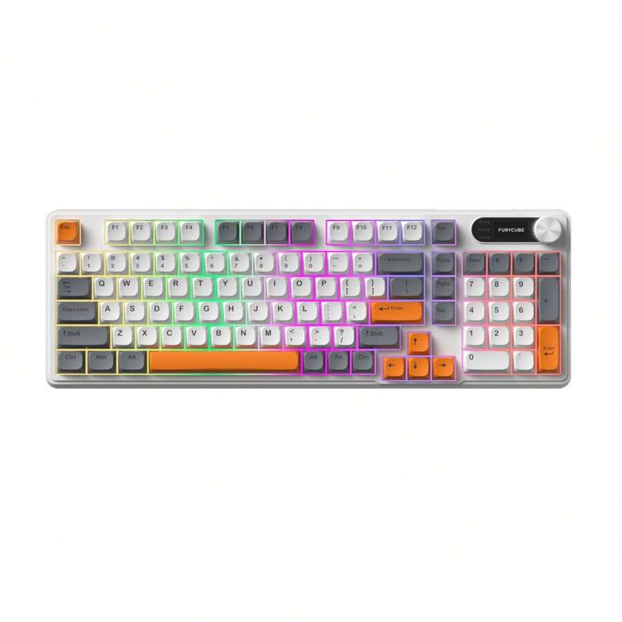 FURYCUBE IP98 RGB Wired Membrane Gaming And Office Keyboard, Waterproof - 白色 + 灰色 + 橘色 - 查看 1