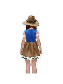 FUNPARTY 3 件套儿童牛仔服装，适合女孩舞台表演，狂欢节派对礼服，带帽子、围巾