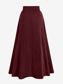 Falda plisada de línea A de cintura alta y unicolor elegante para mujer, primavera - Burdeos - Ver 3