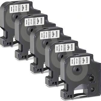 5 Packs Of 12mm Label Tape Compatible With DYMO D1 Label Maker, Black On Clear, Suitable For DYMO Label Manager/Writer Printers, 12mm (1/2 Inch) X 7m