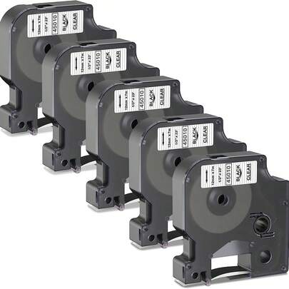 5 Packs Of 12mm Label Tape Compatible With DYMO D1 Label Maker, Black On Clear, Suitable For DYMO Label Manager/Writer Printers, 12mm (1/2 Inch) X 7m