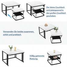 N625p173136z) Set Of Modern Side Tables In Marble MDF, Tubular Steel, Glossy Black And White, Two Tables Measuring 65x65x45 Cm And 45x45x39.5 Cm - White - View 3