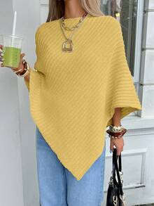秋冬女装时尚露肩不对称下摆套头毛衣。适合日常穿着、通勤和购物，也是节日毛衣、圣诞节礼物、新年礼物、情人节礼物等。 - 黃色 - 查看 3