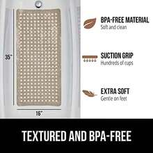 Gorilla Grip Patented Shower and Bath Mat, 35x16, Machine Washable Bathtub Mats, Extra Large Tub Mat, Drain Holes and Suction Cups to Keep Floor Clean, Soft on Feet, Bathroom Accessories, Beige Opaque - Beige (Opaco) - Ver 6