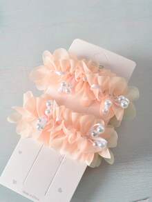 2 Pieces Of Girls' Sweet White High-Elastic Beaded Hair Rings