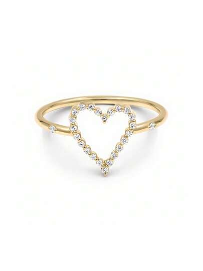 Luxury Unique Fashion Fien Jewelry 925 Sterling Silver Cubic Zirconia Hollow Heart Ring, Designed For Women