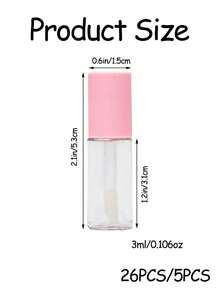 26pcs Lip Gloss Tubes Containers,3ml Clear Mini Refillable Lip Balm Bottles For DIY Makeup Lipgloss Making Kit Empty Lip Gloss Tubes - Pink - View 2