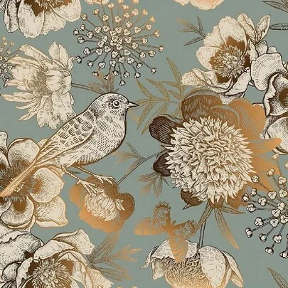 1 Roll Floral Pattern Removable Self-Adhesive Wallpaper, Gold Flower & Bird Design, Can Be Peeled Off Immediately. Suitable For Living Room, Bedroom Walls, Cabinets, Countertops, Tables, Furniture Decoration, Easy DIY Installation, Removable Wallpaper, Size 45cm*100cm/300cm*100cm
