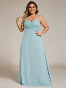EVERPRETTY Elegant V-Neck Ruched Bust Bridesmaid Dress, Long Gown For Spring - Baby Blue - View 5