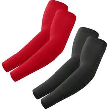 Arm Sleeves Cooling UV Sun Protection Sports Compression For Men/Women - 2 Pairs - Black+Red - View 1