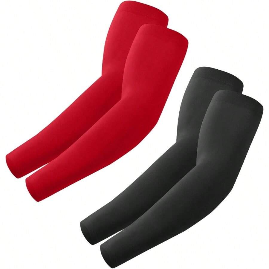 Arm Sleeves Cooling UV Sun Protection Sports Compression For Men/Women - 2 Pairs - Black+Red - View 1