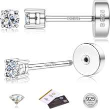 1Pair Moissanite Earrings For Men Women:Hypoallergenic Flat Back Earrings 925 Sterling Silver Stud Earring Small D Color VVS1 Moissanite 14K White Gold Plated Helix Cartilage Piercing Jewelry - Tông màu bạc - Xem 8