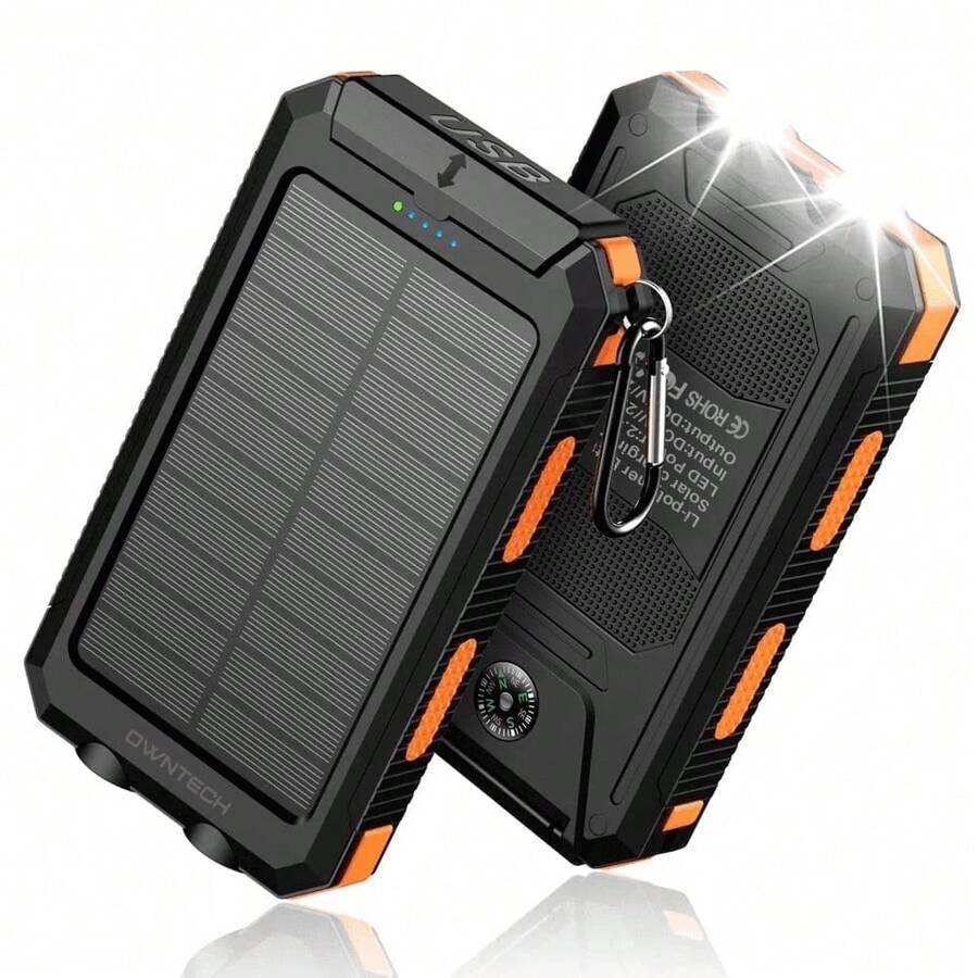 2025 20000mAh Portable Solar Power Bank - USB Ports with LED Flashlight, Solar Charging & Fast Wired Charger, Waterproof Outdoor Battery Pack for Camping/Hiking/Travel, Compatible with iPhone/Android