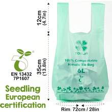 - Bolsas de abono de 6 litros con asa de corbata, 120 bolsas, bolsas de cocina biodegradables para residuos de alimentos con certificacin Europe EN13432 y US BPI - inicial - Ver 6